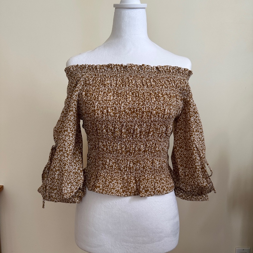 Brown Floral Off-Shoulder Top